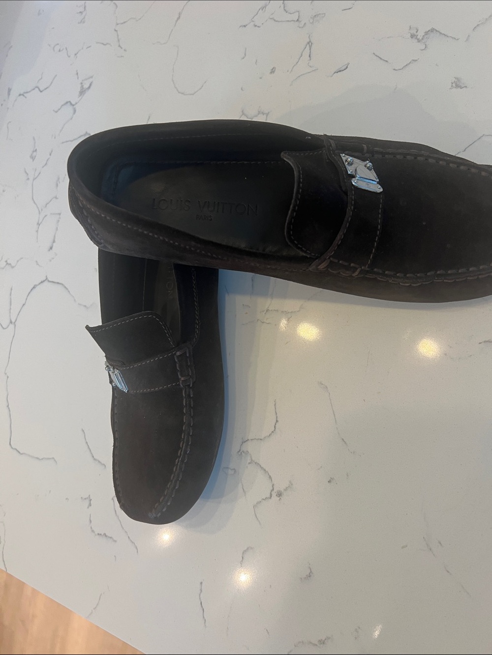 Louis Vuitton Men's Brown Suede driving Loafers with Silver Hardware